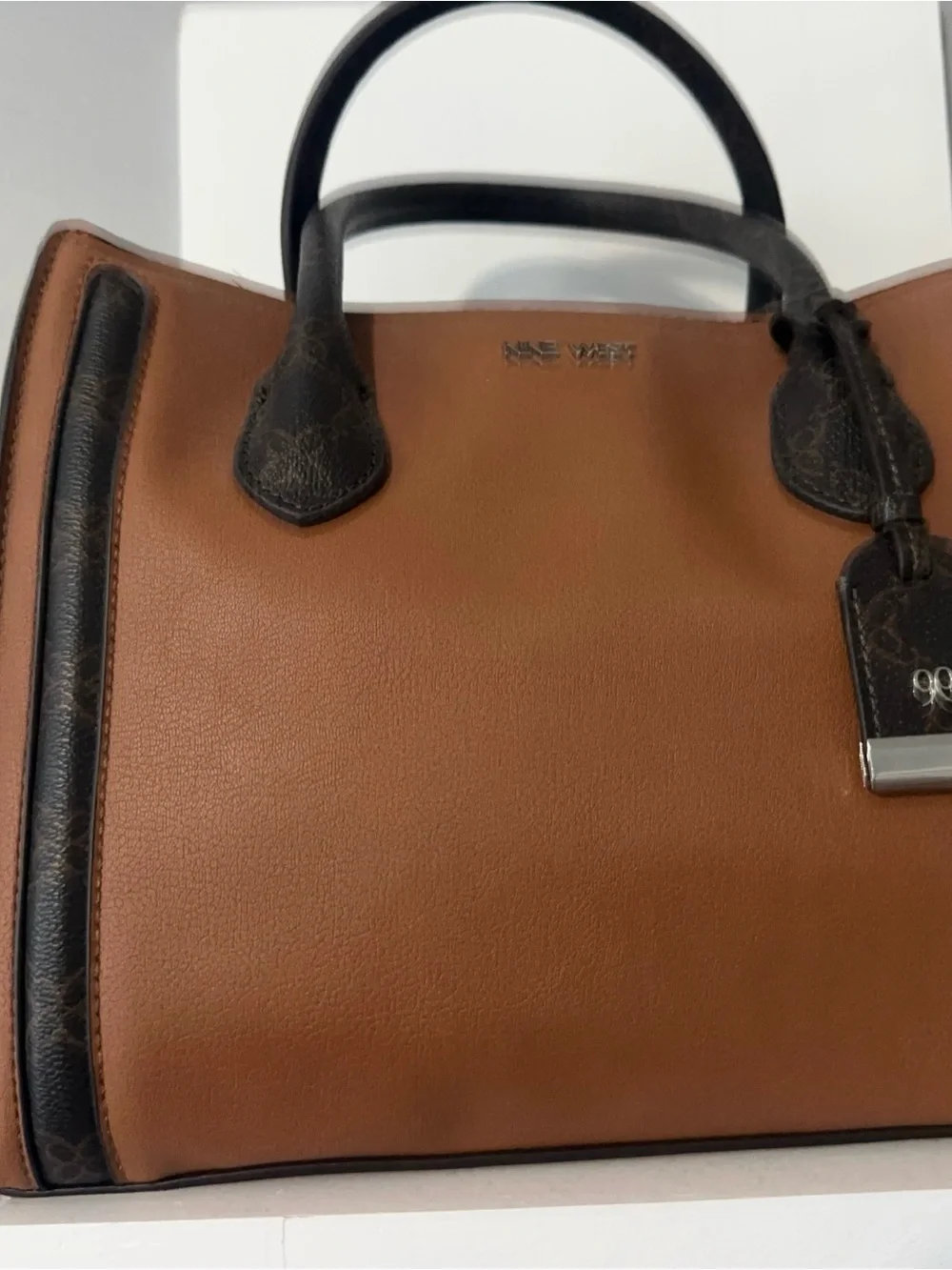 Nine West Brown and Black Contrast Leather Satchel